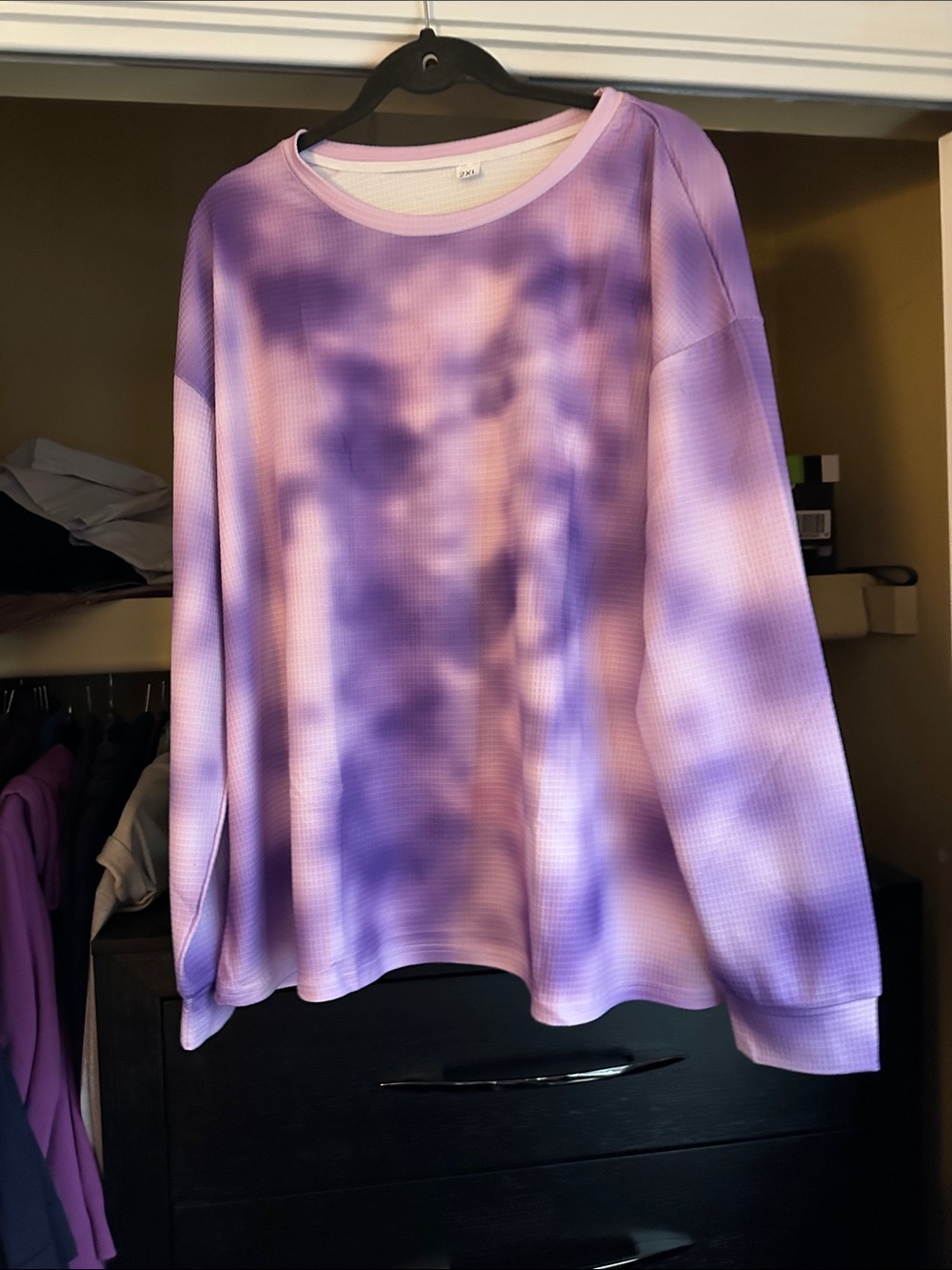 Women's Lavender Tie-Dye Waffle Knit Long Sleeve Top